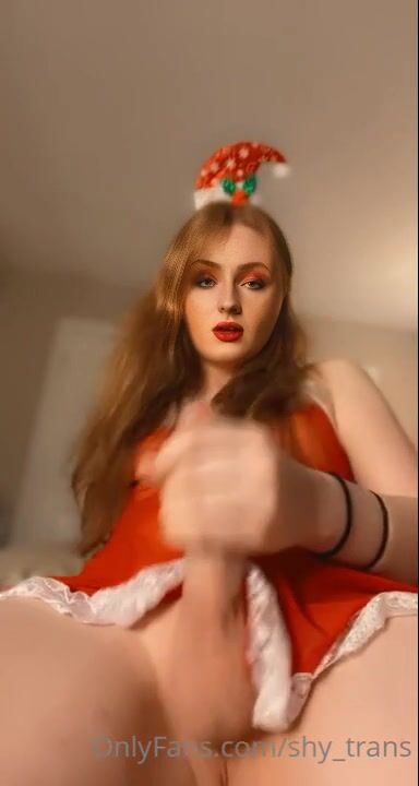 Sexy Sophie Turner jerking her cock off and cumming hard in festive attire